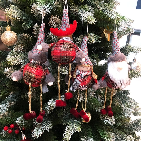 Peluches Décorations Suspendues pour Arbre de Noël Père Noël Bonhomme de Neige Renne Fille Jambes Longues Tissu Mousse Tricot Cadeau