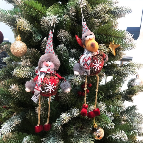 Peluches Décorations Suspendues pour Arbre de Noël Père Noël Bonhomme de Neige Renne Fille Jambes Longues Tissu Mousse Tricot Cadeau