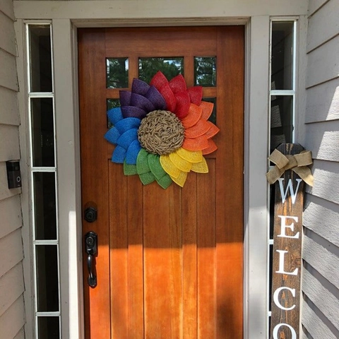 Ghirlanda di Girasole in Iuta Arcobaleno Decorazione da Appendere alla Porta Fattoria Ornamento da Parete in Plastica Multicolore