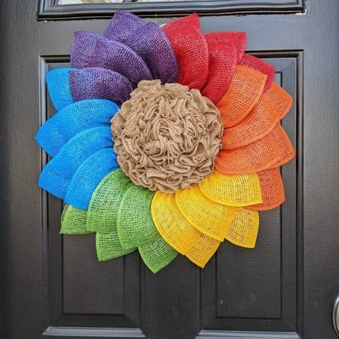 Ghirlanda di Girasole in Iuta Arcobaleno Decorazione da Appendere alla Porta Fattoria Ornamento da Parete in Plastica Multicolore