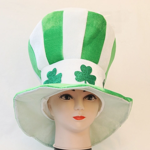 Cappello a Cilindro St. Patrick's Day Irlanda Trifoglio Verde Bianco a Strisce Velluto Costume Festa Festival Prestazione Adulti