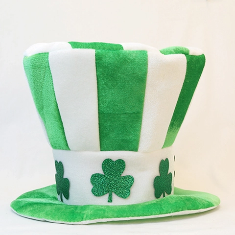 Cappello a Cilindro St. Patrick's Day Irlanda Trifoglio Verde Bianco a Strisce Velluto Costume Festa Festival Prestazione Adulti