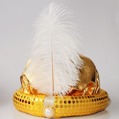 Aladdin Sultan Hat Sequin Feather Masquerade Party Costume Accessory Exotic Headpiece For Halloween Adult Kids Performance Stage Decoration