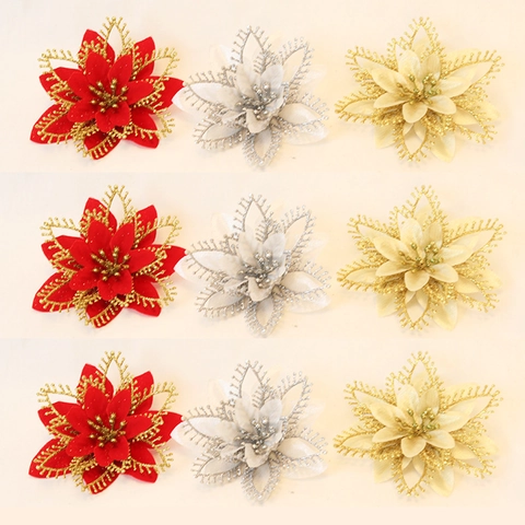 Glitzer Kunstblumen Weihnachtsstern Weihnachtsbaum Blumen Ornament Für Weihnachten Hochzeit Party Deko Kunststoff Stoff Blumen