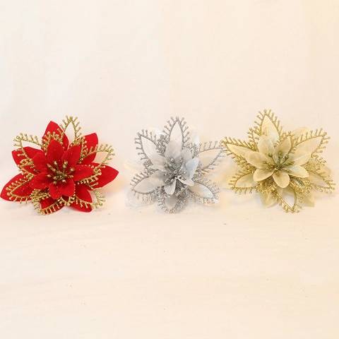 Glitzer Kunstblumen Weihnachtsstern Weihnachtsbaum Blumen Ornament Für Weihnachten Hochzeit Party Deko Kunststoff Stoff Blumen
