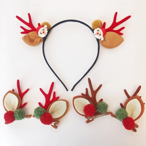 Diadema de Astas de Navidad Papá Noel Pinzas para el Cabello para Niños Adultos Decoración de Fiesta de Navidad Accesorios para el Cabello