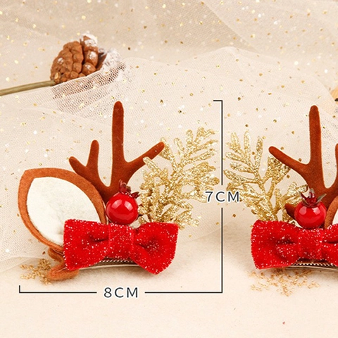 Christmas Reindeer Antler Hair Clips For Women Kids Cute Ears Hairpins With Bows Sequins Berries For Holiday Party Decorations Accessories