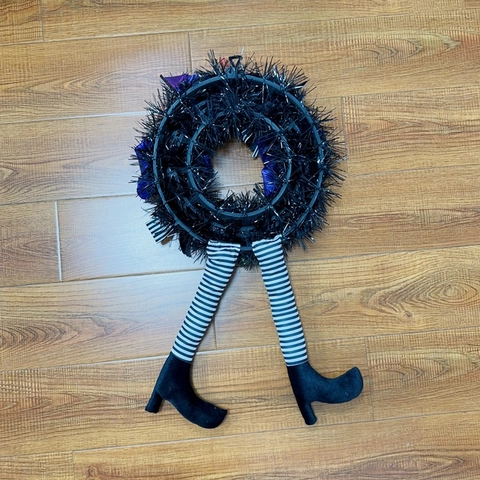 Halloween Corona in Plastica con Gambe di Strega Decorazione da Porta con Zucca Ragno per Casa Stregata Spaventosa Feste