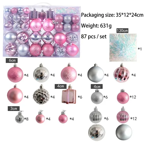 Lot de 87 Boules de Décoration de Noël en Plastique Électroplaqué Pendentifs d'Arbre de Noël Ornement Coffret Cadeau pour Fête de Noël