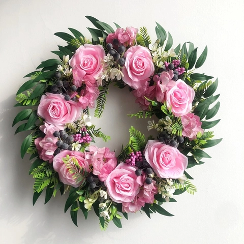 Künstlicher Rosenkranz Mit Lila Beeren Hortensien Und Grünen Blättern Für Haustür Hochzeitsfeier Haus Dekoration Girlande