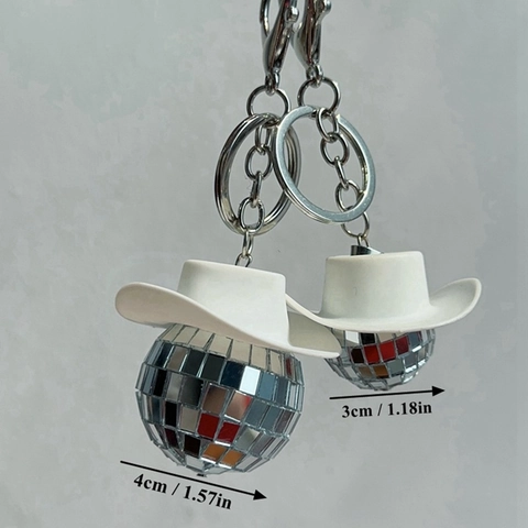 Discokugel Schlüsselanhänger Mit Mini Cowboyhut Reflektierender Spiegelball Anhänger Für Auto Schlüssel Tasche Deko Party Geschenk