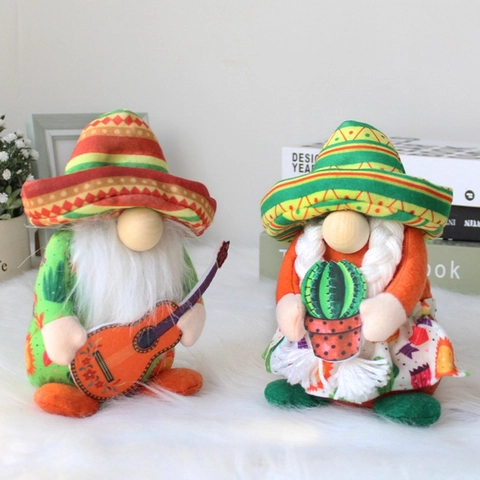 Gnomi di Peluche del Carnevale Messicano Con Cappello Sombrero Chitarra Cactus per Decorazione Tavola di Festa Casa
