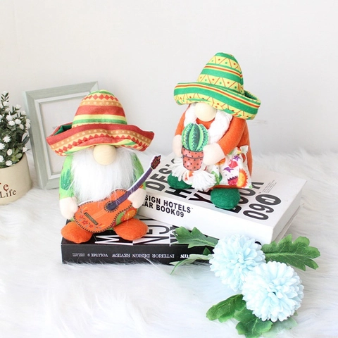 Gnomi di Peluche del Carnevale Messicano Con Cappello Sombrero Chitarra Cactus per Decorazione Tavola di Festa Casa