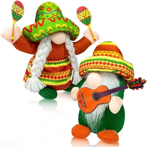 Mexicaanse Carnaval Kabouter Pluche Pop Cinco De Mayo Gezichtsloze Oude Man Sombrero Gitaar Maracas Figuur Vakantie Decoratie
