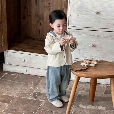 Giacca con Cappuccio in Cotone Primaverile per Neonati Stile Coreano Stampa Dinosauro Capispalla Antivento Cappotto Beige
