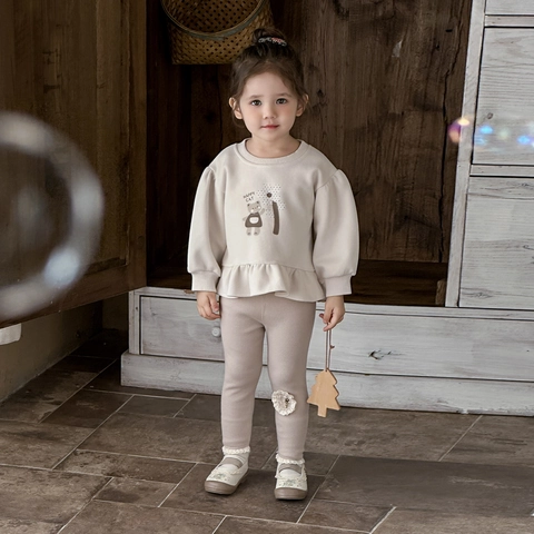 Toddler Baby Girl Spring Clothes Sweatshirt And Pants Ruffle Hem Long Sleeve Happy Cat Print Casual Sweet Cotton Blend Outfit