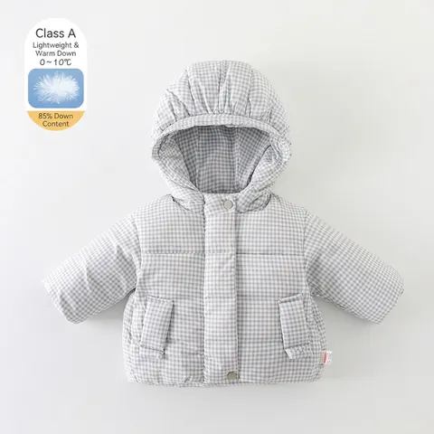 Baby Meisjes Gingham Donsjack Met Capuchon Witte Eendendons Dikke Warme Winterjas Peuter Geruite Gewatteerde Mantel