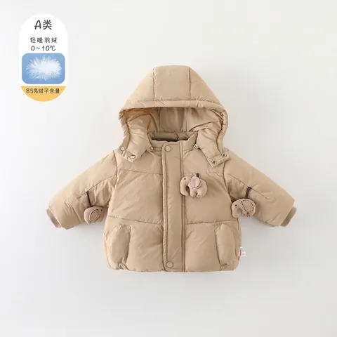 Piumino Invernale per Neonato Ragazzo Cappotto Imbottito con Cappuccio Caldo con Elefante Cartone Animato 90% Piumino d'Anatra Bianca