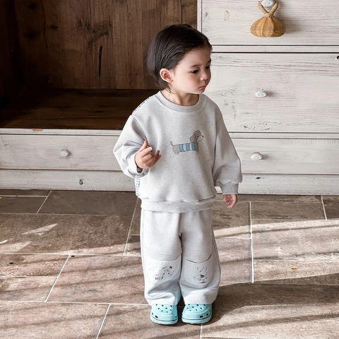 Baby Jungen Kleidung Set Weiche Baumwollmischung Sweatshirt Und Hose Lässiger Hundedruck Zweiteiler Kleinkind Frühlingsmode
