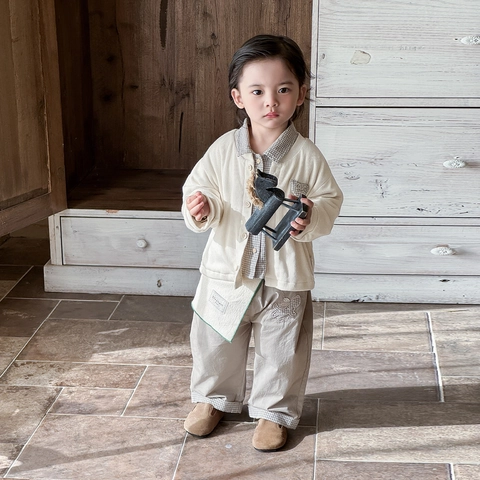 Peuter Jongens Geblokt Overhemd Gebreid Vest Broek Outfit Koreaanse Stijl Ruitjes Decoratie Casual Lente Herfst Kinderen Set