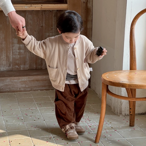 Baby Jongen Lente Gebreid Vest En Corduroy Broek Retro Paddenstoel Applicatie Baby Outfits Casual Wafelstructuur Tops Broeken