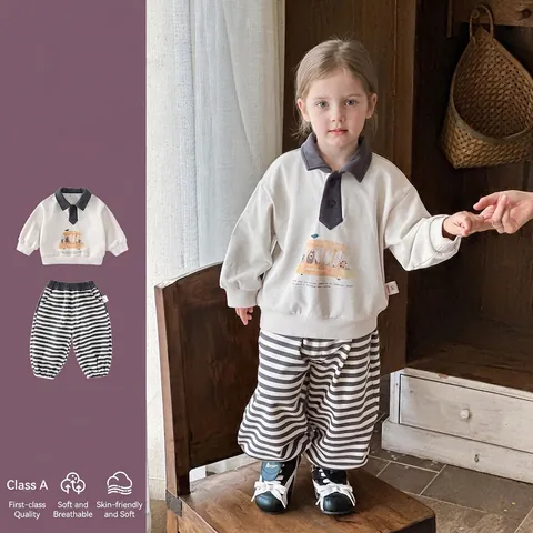 Kleinkind Jungen Casual Zweiteiliges Set Cartoon Bus Sweatshirt Und Gestreifte Hose Frühling Kinder Baumwolle Langarm Outfit