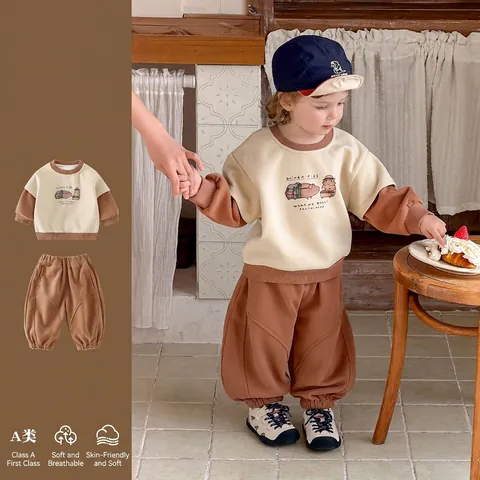 Toddler Boys Casual Cartoon Guinea Pig Print Sweatshirt And Pants Splicing Spring Outfit Comfortable Polyester Clothing Set