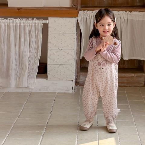Completo Primaverile per Bambine Con Ricamo di Coniglio Cartone Animato Top a Manica Lunga e Pantaloni a Fiori Abbigliamento Neonato