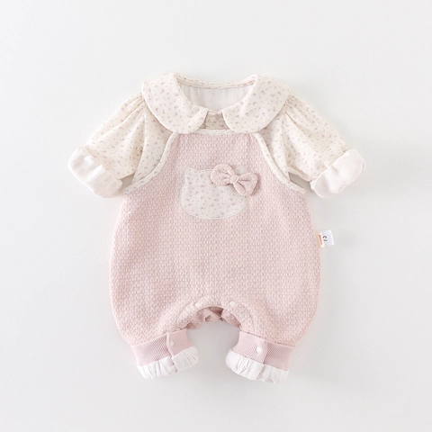 Completo Neonata Con Camicia Floreale E Salopette Rosa Ricamo Gattino Cotone Morbido Primavera Abbigliamento