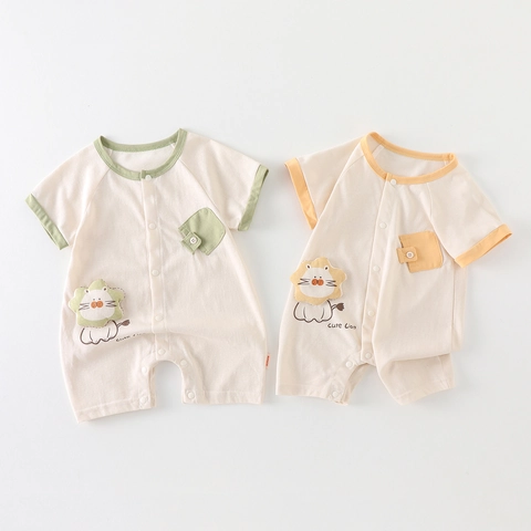 Infant Summer Short Sleeve Long Pants Cotton Romper Breathable Cartoon Lion Baby Jumpsuit One-Piece Climbing Suit Outfit