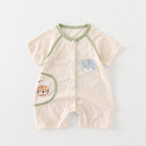 Pasgeboren Baby Katoen Korte Mouw Strampler Cartoon Olifant Leeuw Print Zomer Ademende Jumpsuit Voor Baby Jongens Meisjes