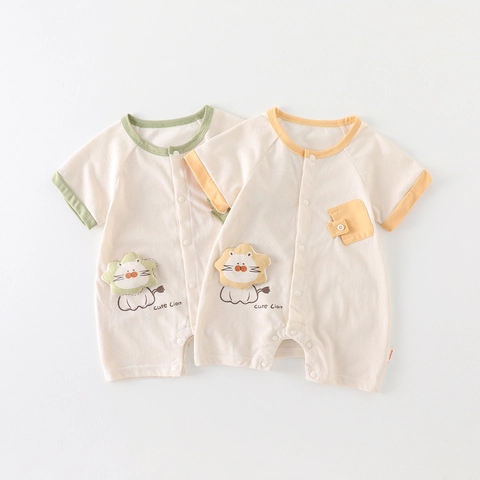 Infant Summer Short Sleeve Long Pants Cotton Romper Breathable Cartoon Lion Baby Jumpsuit One-Piece Climbing Suit Outfit