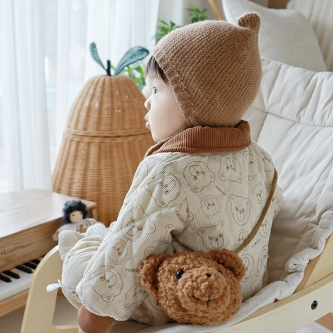 Baby Jongens Herfst Winter Verdikte Gewatteerde Strampler Met Berenzak Cartoon Beer Print Lange Mouwen Outfit