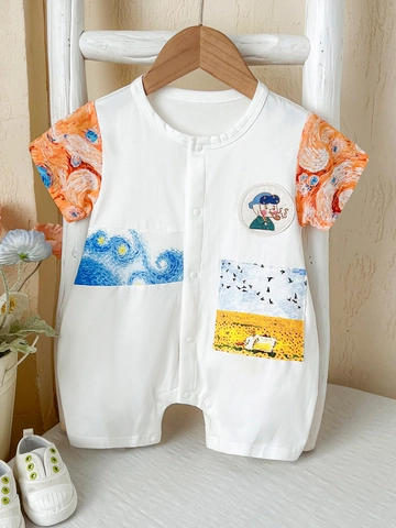 Baby Jungen Sommer Romper Baumwollmischung Van Gogh Kunstdruck Kurzarm Jumpsuit Künstlerische Neugeborene Outing Kleidung
