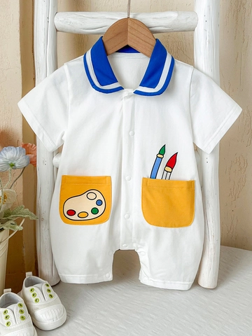 Summer Newborn Baby Short Sleeve Romper Artist Painter Theme Cotton Blend Palette Print Infant Jumpsuit Casual Clothes