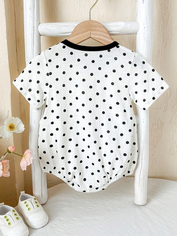 Baby Girls Soft Cotton Polka Dot Romper Short Sleeve Rabbit Print Jumpsuit Summer Breathable Bodysuit For Newborn Infants