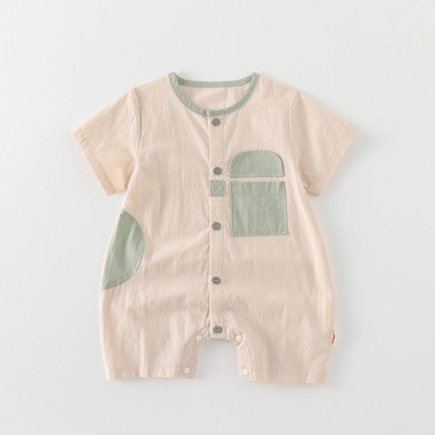Baby Boy Summer Short Sleeve Romper Pure Cotton Contrast Color Patchwork Jumpsuit Class A Safety Infant One Piece Suit