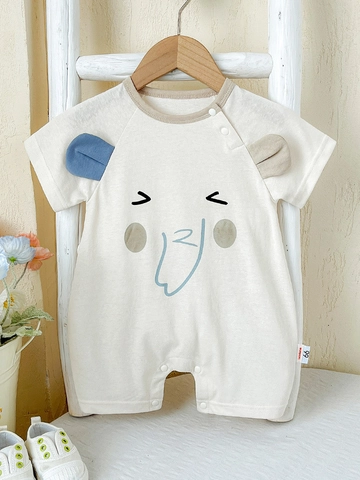 Schattige Olifant Print Baby Romper Korte Mouw Met 3D Oren Zomer Dunne Katoenmix Onesie Baby Jongen Koreaanse Stijl Jumpsuit