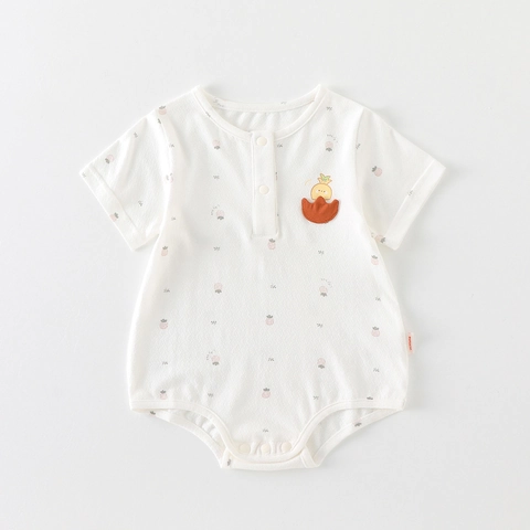 Barboteuse Été Manches Courtes Bébé Coton Respirant Imprimé Fruits Bodysuit Patch Dessin Animé Brodé Vêtement Nouveau-né