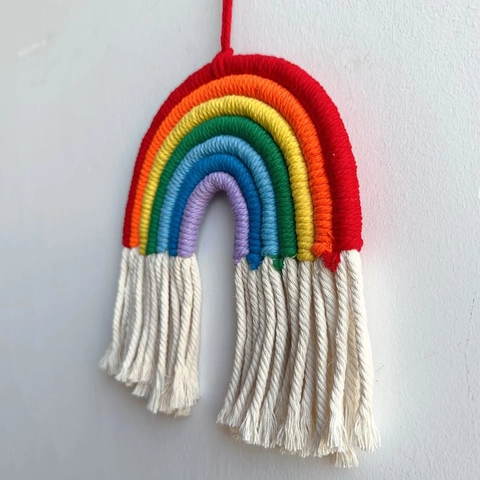 Handgefertigter Makramee Regenbogen Wandbehang Baumwollseil Gewebt Mit Quasten Boho Wandkunst Für Kinderzimmer Schlafzimmer