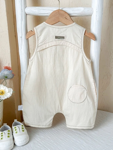Baby Boys Sleeveless Romper 100% Cotton Summer One Piece Jumpsuit Korean Style Solid Color Soft Breathable Infant Clothes Beige