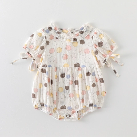 Baby Mädchen Sommer Baumwolle Strampler Kurzarm Punkte Rüschenkragen Body Kleinkind Süßes Kleinkind Einteiler Outfit