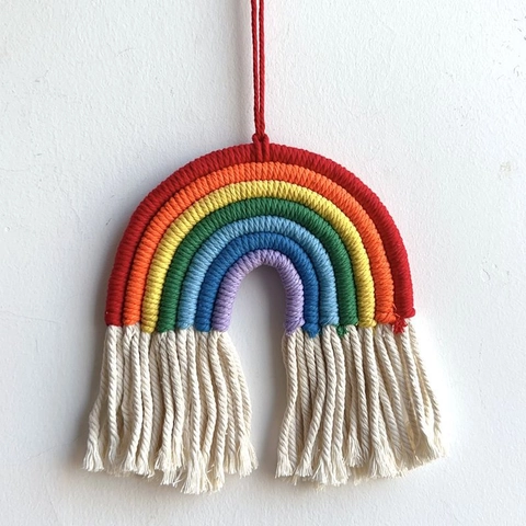 Handgefertigter Makramee Regenbogen Wandbehang Baumwollseil Gewebt Mit Quasten Boho Wandkunst Für Kinderzimmer Schlafzimmer