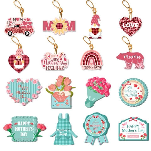 Moederdag Hangende Ornamenten Bedrukte Papieren Labels Hart Bloem Ontwerp Voor Feestelijke Cadeau Decoratie Moederdag Feest
