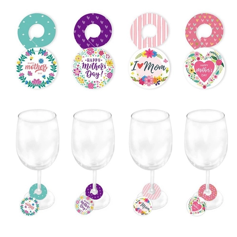 Marque-verres Fête Des Mères Motif Fleurs Cœur Étiquettes Identification Papier Décoration Table Fête Pour Maman Femmes