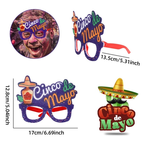 Lunettes de Fête Mexicaine Cinco De Mayo en Feutre Plastique Accessoires Carnaval Fiesta Motif Crâne Cactus Guitare Imprimés