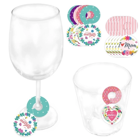 Marque-verres Fête Des Mères Motif Fleurs Cœur Étiquettes Identification Papier Décoration Table Fête Pour Maman Femmes