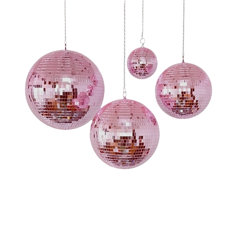Bola de Discoteca Rosa Espejo Reflectante Ornamento Colgante Para Boda Fiesta San Valentín Navidad Decoraciones Evento Tema Disco