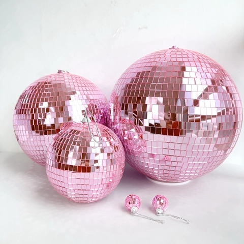 Bola de Discoteca Rosa Espejo Reflectante Ornamento Colgante Para Boda Fiesta San Valentín Navidad Decoraciones Evento Tema Disco