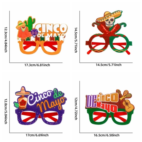 Lunettes de Fête Mexicaine Cinco De Mayo en Feutre Plastique Accessoires Carnaval Fiesta Motif Crâne Cactus Guitare Imprimés